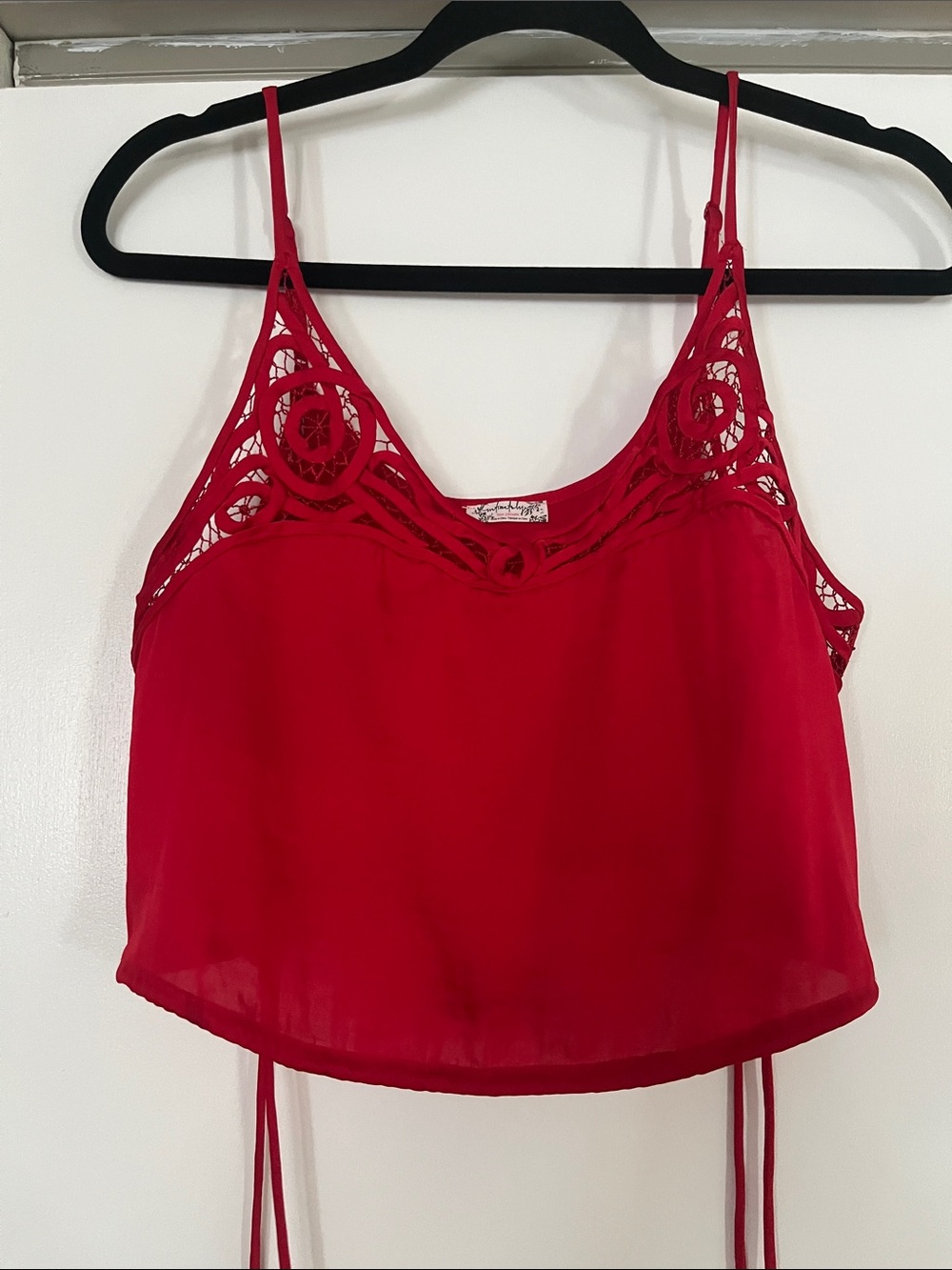 Free People Crimson Crochet-Trim Spaghetti Strap Camisole